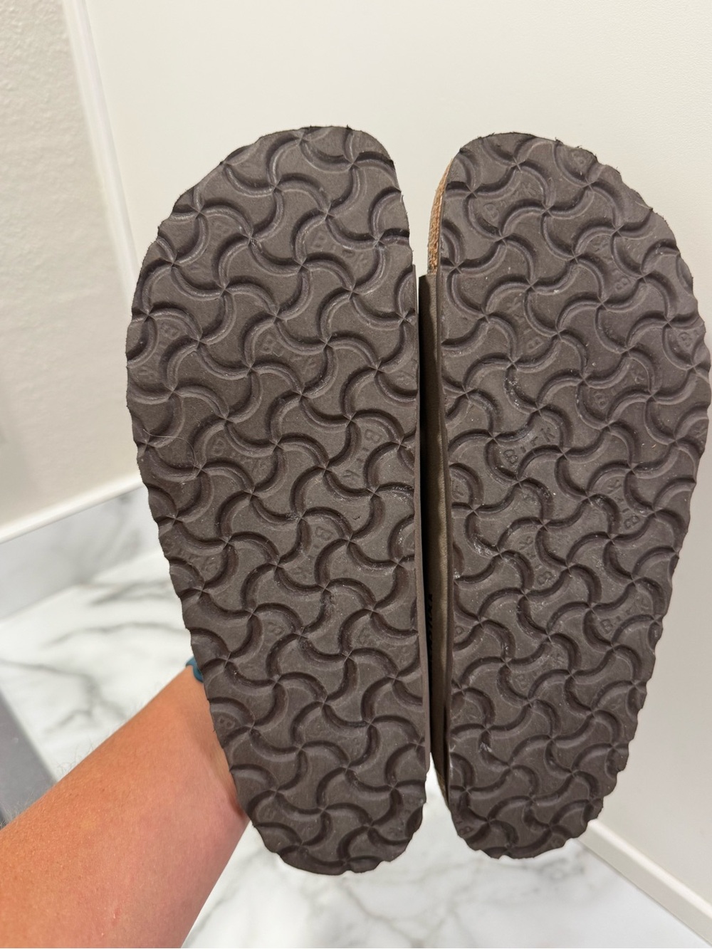 Birkenstock Two-Strap Sandals Gray with Brown Footbed - Picture 9 of 9